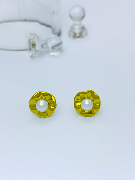 VGACETI Bright  Lotus Leaf with Edison's freshwater pearls TITANIUM EARRINGS FOR SENSITIVE EARS