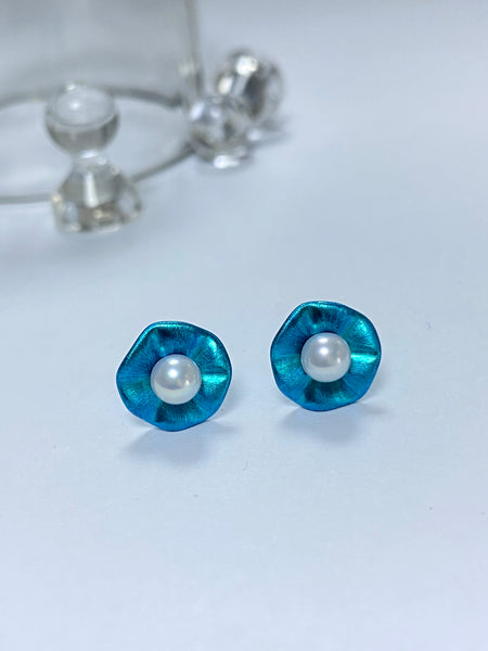 VGACETI  Brushed Lotus Leaf with Edison's freshwater pearls TITANIUM EARRINGS FOR SENSITIVE EARS