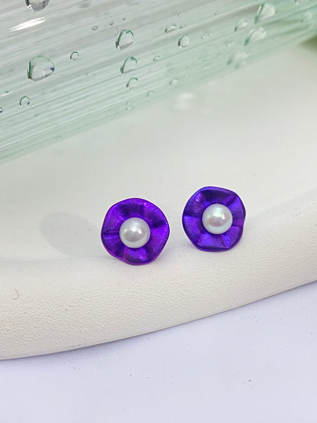 VGACETI  Brushed Lotus Leaf with Edison's freshwater pearls TITANIUM EARRINGS FOR SENSITIVE EARS