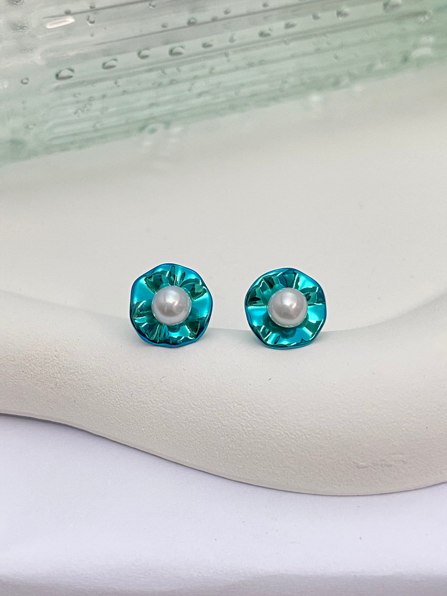 VGACETI Bright  Lotus Leaf with Edison's freshwater pearls TITANIUM EARRINGS FOR SENSITIVE EARS