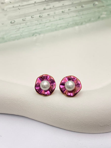 VGACETI Bright  Lotus Leaf with Edison's freshwater pearls TITANIUM EARRINGS FOR SENSITIVE EARS
