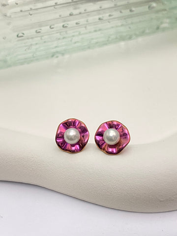 VGACETI Bright  Lotus Leaf with Edison's freshwater pearls TITANIUM EARRINGS FOR SENSITIVE EARS