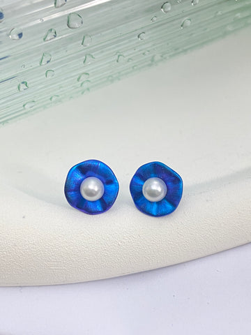 VGACETI  Brushed Lotus Leaf with Edison's freshwater pearls TITANIUM EARRINGS FOR SENSITIVE EARS
