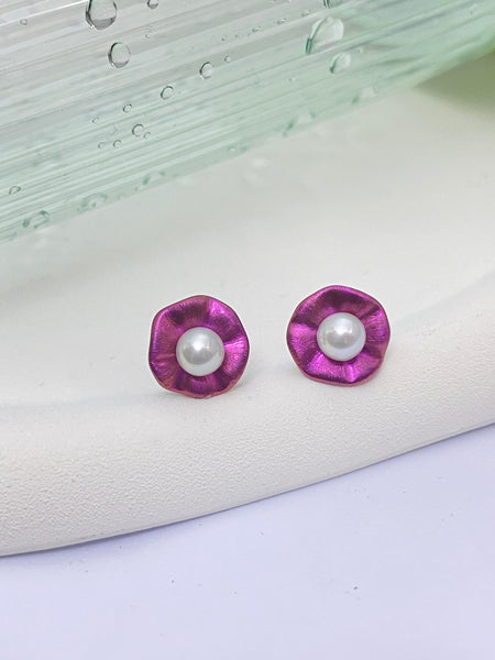 VGACETI  Brushed Lotus Leaf with Edison's freshwater pearls TITANIUM EARRINGS FOR SENSITIVE EARS