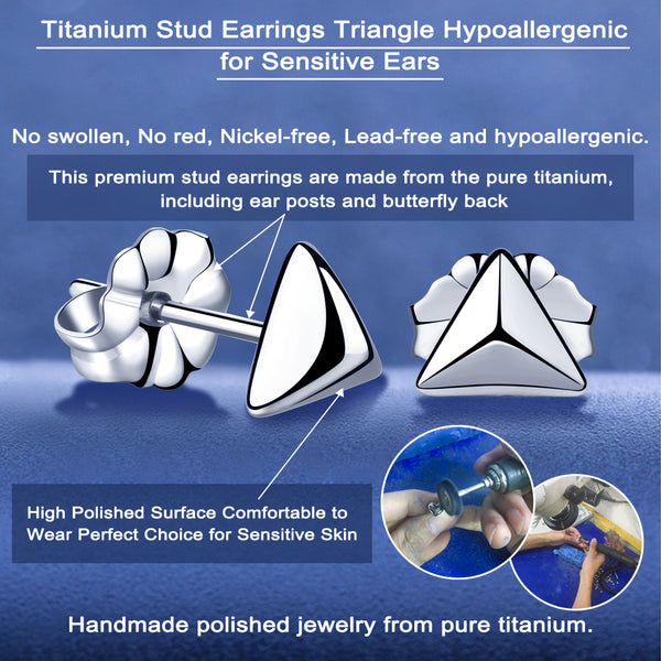 titanium earrings for sensitive people small triangular pyramid stud earrings VGACETI