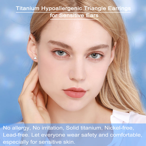titanium earrings for sensitive people triangle stud earrings VGACETI