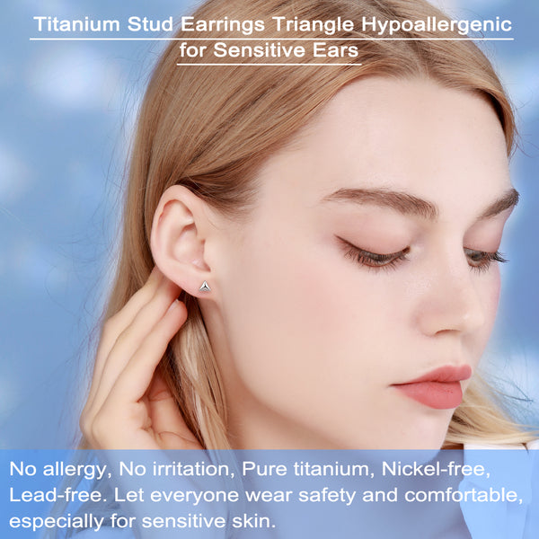 titanium earrings for sensitive people small triangular pyramid stud earrings VGACETI