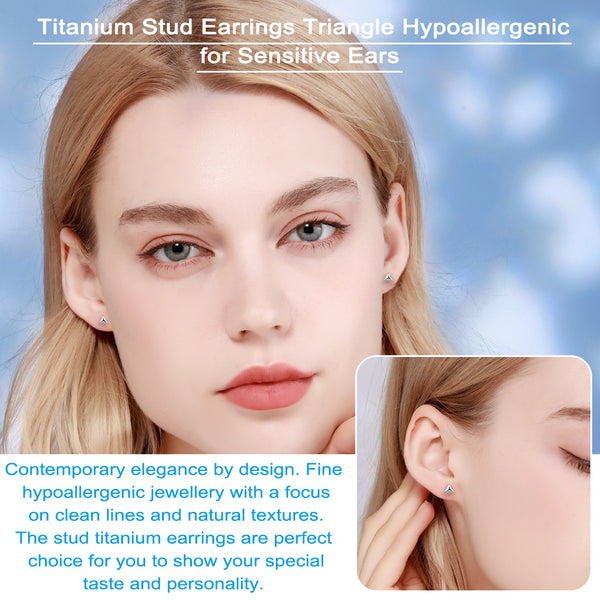titanium earrings for sensitive people small triangular pyramid stud earrings VGACETI