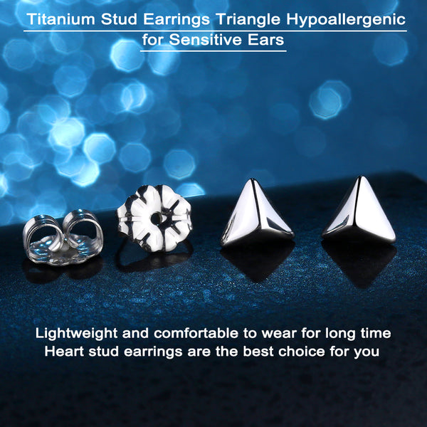 titanium earrings for sensitive people small triangular pyramid stud earrings VGACETI
