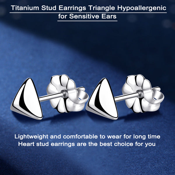 titanium earrings for sensitive people small triangular pyramid stud earrings VGACETI